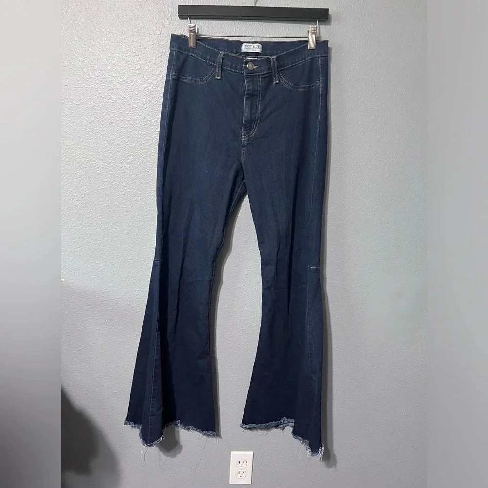 Judy Blue Jeans Womens Sz (15/32) Blue Pull On Super Flare High Rise Stretch EUC - Picture 2 of 7